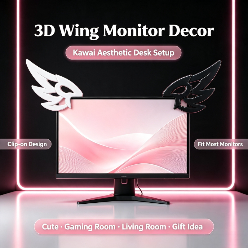 Tech Table Accessories - Dekorasi Sayap 3D Kawaii untuk Monitor